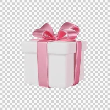 3D white Gift Box with a pink Bow and ribbon Stock Illustration