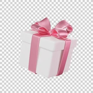 3D white Gift Box with a pink Bow and ribbon Stock Illustration