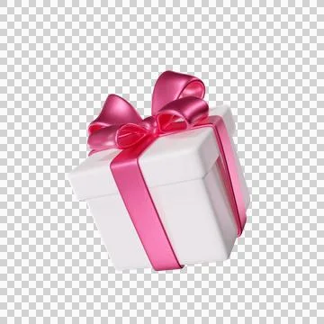 3D White Gift Box with a Pink Ribbon Stock Illustration
