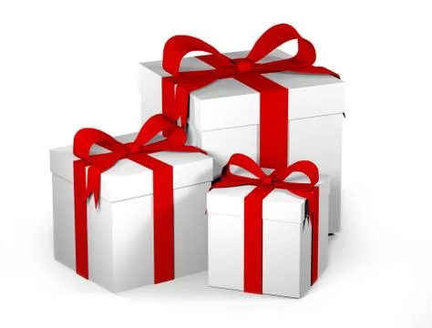 3D white Gift Box with red ribbon and bow Stock Illustration