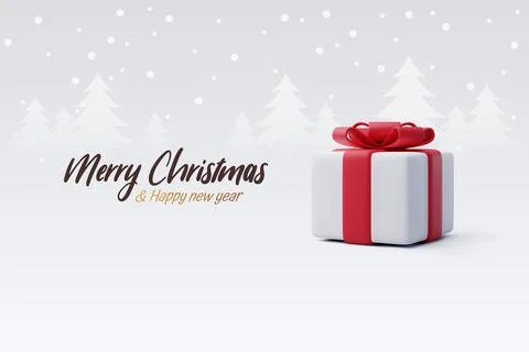 3d white gift box with red ribbon bow isolated, Merry Christmas. Stock Illustration
