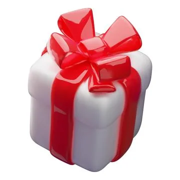 3D white gift box with red bow, vector festive surprise close box floating Stock Illustration
