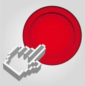 3d white hand cursor pressing button. vector Stock Illustration