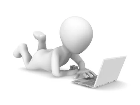 3d white human with laptop Stock Illustration