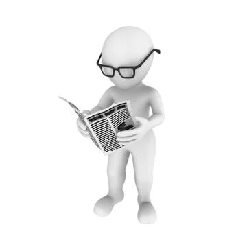 3d white human with the newspaper Stock Illustration