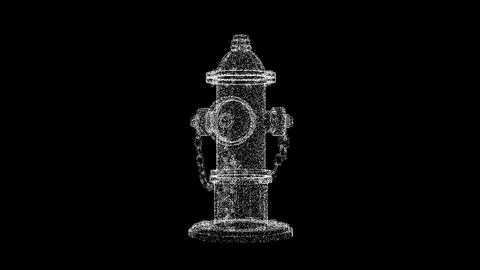 3D white hydrant object on black backdrop. Object consisting of flickering pa Illustrazione stock