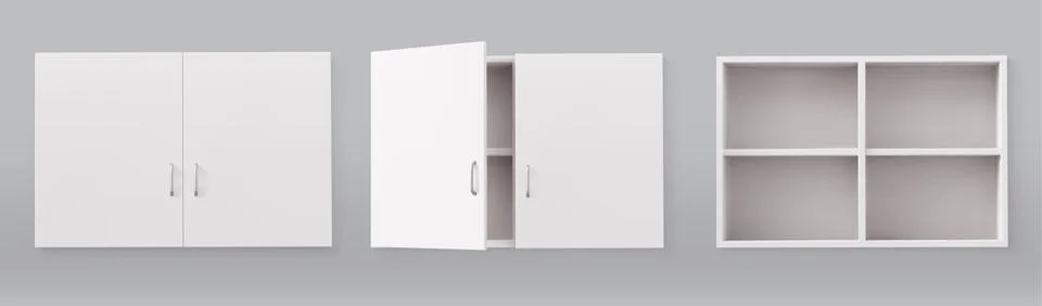 3D white kitchen cabinets with empty shelves Stock Illustration