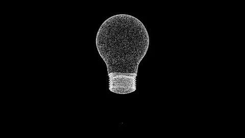 3D white light bulb on black background. Object consisting of flickering part Stock Illustration