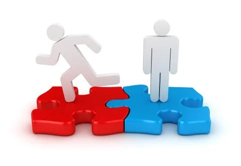 3d white man and two puzzle piece Stock Illustration