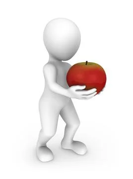 3d white man with the apple in hands Stock Illustration