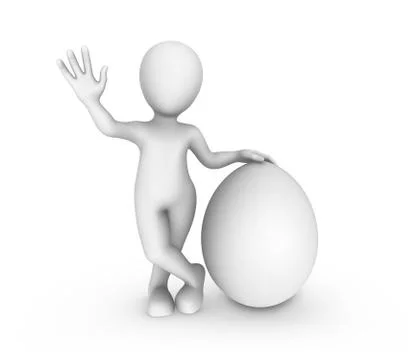 3d white man with big egg isolated on white background Stock Illustration