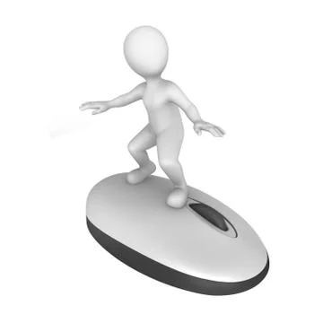 3d white man on big pc mouse Stock Illustration