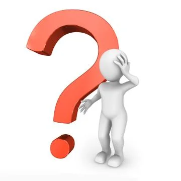 3d white man with big red question mark isolated on white background. Stock Illustration