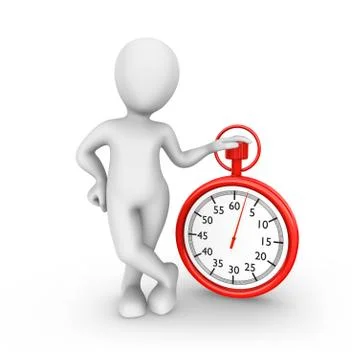 3d white man with big red stopwatch isolated on white background Stock Illustration