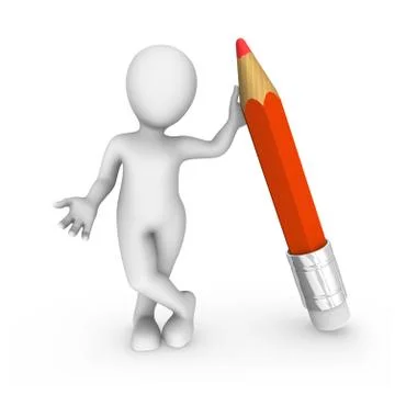 3d white man with big red pencil isolated on white background Stock Illustration