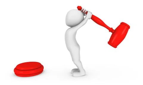 3d white man with big red hammer in hands Stock Illustration