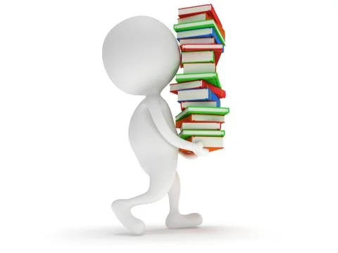 3d white man carry stack of books 스톡 일러스트