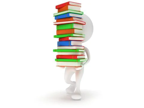 3d white man carry stack of books Stock Illustration