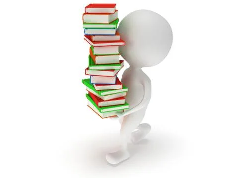 3d white man carry stack of books Stockillustratie