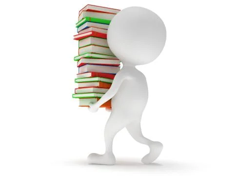 3d white man carry stack of books イラスト素材