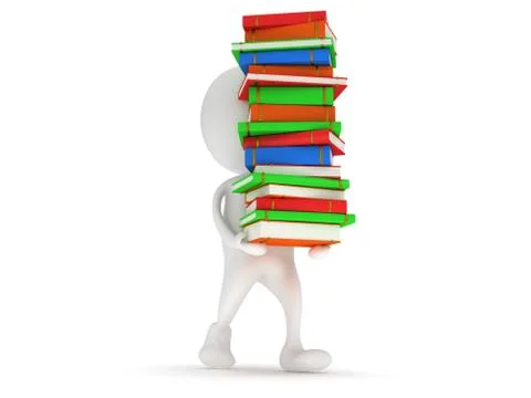 3d white man carry stack of books Stockillustratie