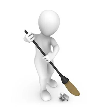 3d white man cleans up using a broom Stock Illustration