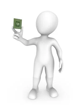 3d white man with cpu in hand Stock Illustration