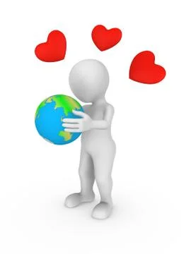 3d white man with earth in hands. Ecology concept. Stock Illustration