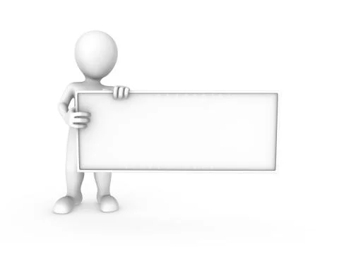 3d white man with the empty board. Stock Illustration