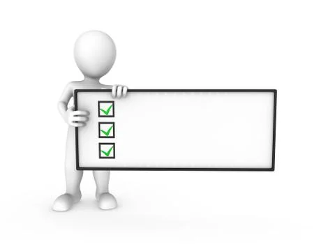 3d white man with the empty board. Stock Illustration