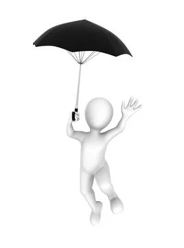 3d white man falls from the sky with an umbrella instead of a parachute Stock Illustration
