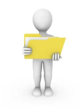 3d white man with folder in hands isolated on white background Stock Illustration