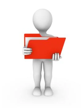 3d white man with folder in hands isolated on white background Stock Illustration