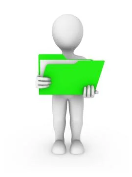 3d white man with folder in hands isolated on white background Stock Illustration