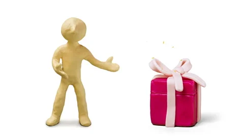3d white man with gift box on white background. Video stock 48122958