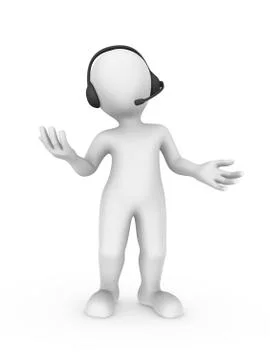 3d white man with headset in support center Stockillustratie