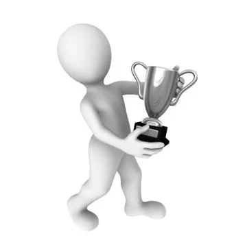 3d white man isolated on white background with silver cup in hands Stock Illustration
