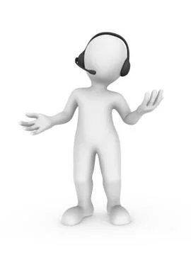 3d white man isolated on white background with headset in support center Stock Illustration