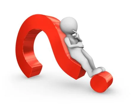 3d white man lying on a red question mark, isolated on white background. Stock Illustration