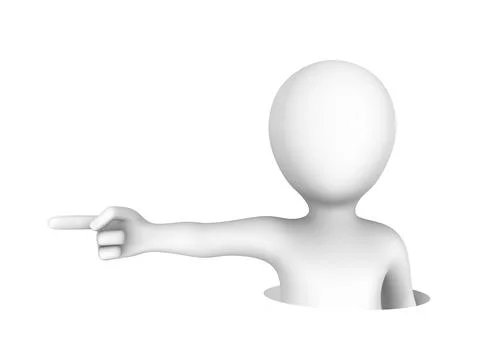 3d white man man got out of the hole and pointing finger left. Stock Illustration