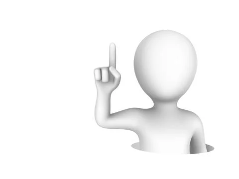 3d white man man got out of the hole and pointing finger up. Stock Illustration