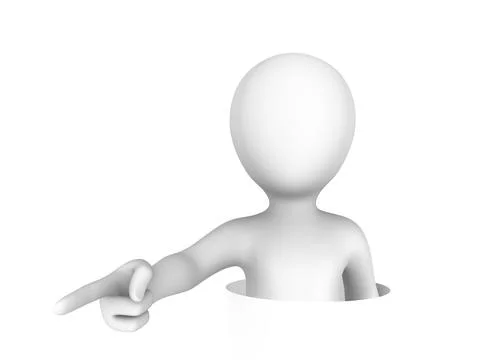 3d white man man got out of the hole and pointing finger down. Stock Illustration