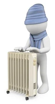 3D white man. Man warming up with a radiator Stock Illustration