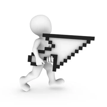 3d white man with mouse cursor isolated on white background Stock Illustration