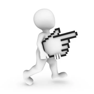 3d white man with mouse cursor isolated on white background Stock Illustration