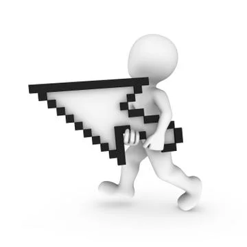 3d white man with mouse cursor isolated on white background Stock Illustration