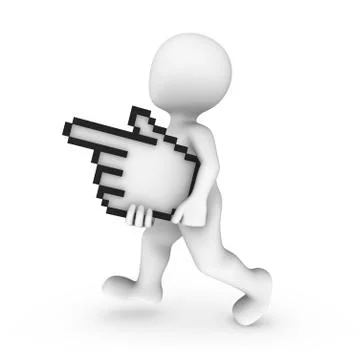 3d white man with mouse cursor Stock Illustration