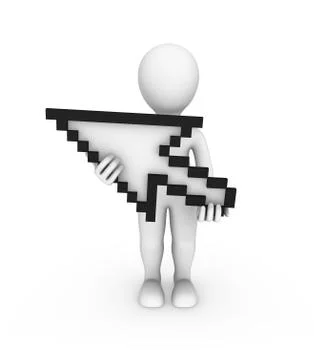 3d white man with mouse cursor in hands Stock Illustration