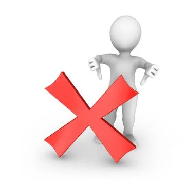 3d white man with negative symbol shows thumbs down gesture Stock Illustration