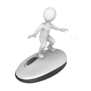 3d white man on pc mouse isolated on white background Stock Illustration